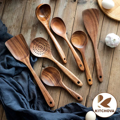 7 Piece Wooden Utensils Set